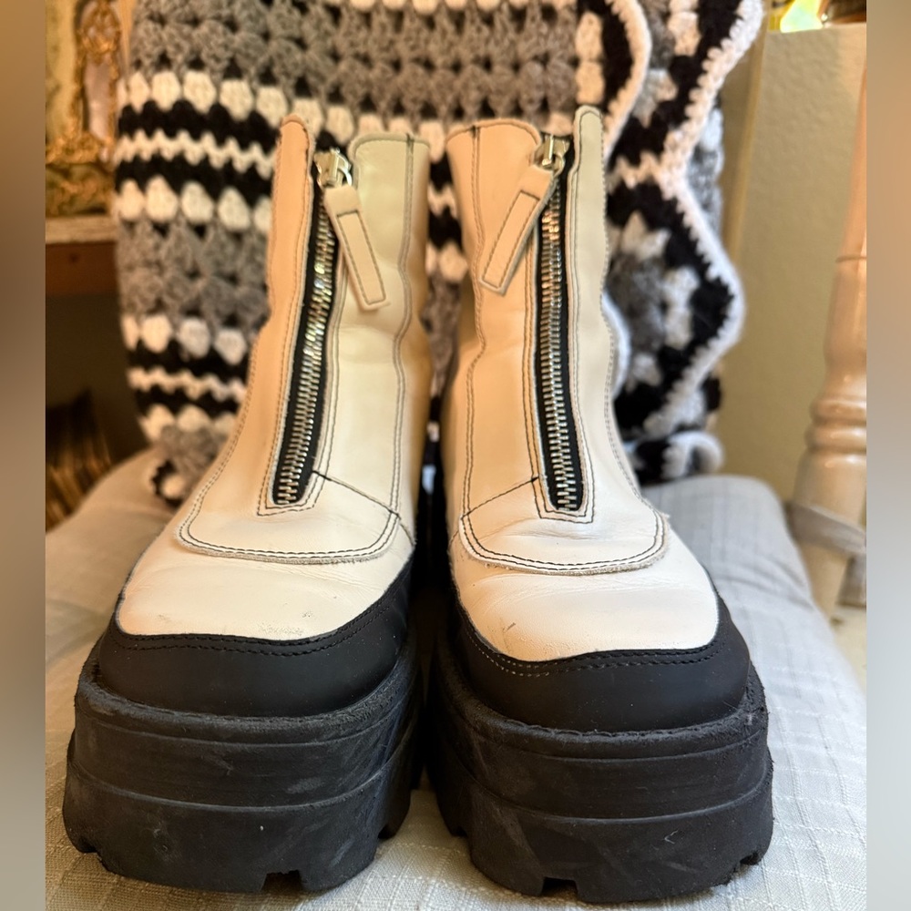 Cream and Black Lug Sole  Boots